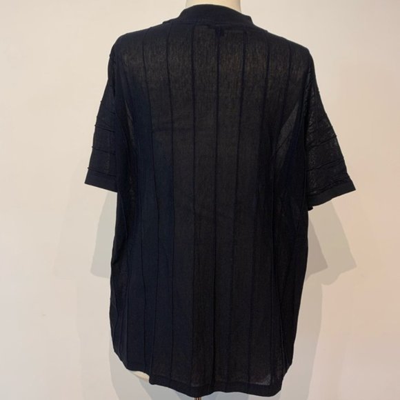 COS Black Sheer Mock Neck Tee with Navy Detail - Picture 2 of 2
